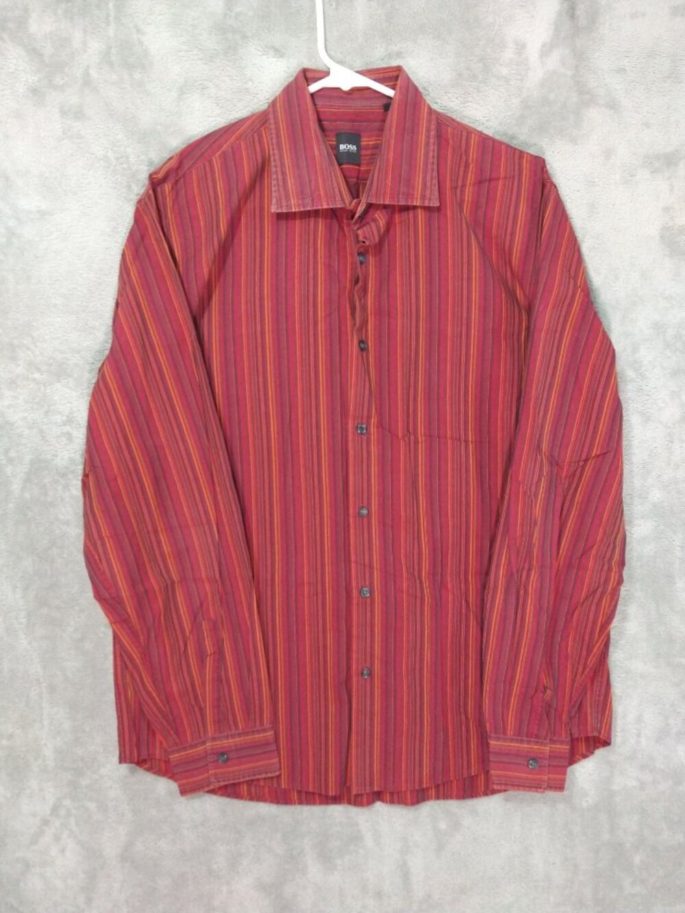 Hugo Boss Shirt Mens XL Red Striped Button Up Long Sleeve Cotton Casual Preppy